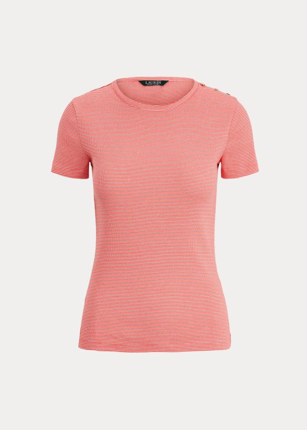 Ralph Lauren Button-Trim Striped Bavlněné Top Červené Bílé | bRftd16d