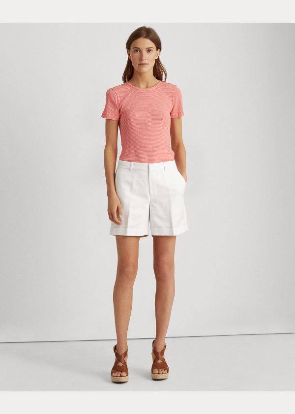 Ralph Lauren Button-Trim Striped Bavlněné Top Červené Bílé | bRftd16d