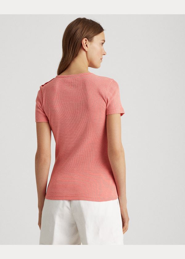 Ralph Lauren Button-Trim Striped Bavlněné Top Červené Bílé | bRftd16d