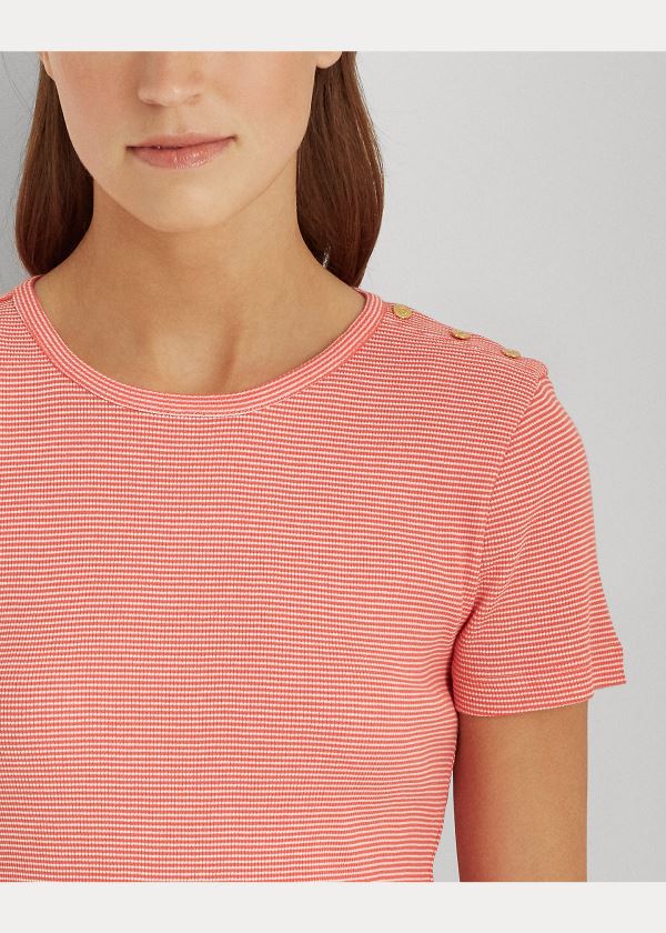Ralph Lauren Button-Trim Striped Bavlněné Top Červené Bílé | bRftd16d