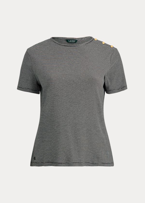Ralph Lauren Button-Trim Striped Bavlněné Top Černé Krém | ptMZUudK