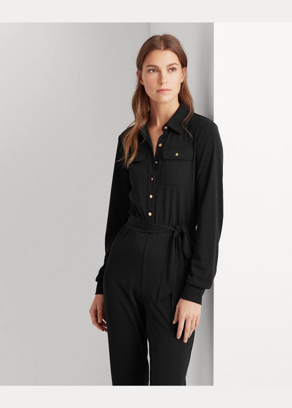 Ralph Lauren Buttoned Jersey Jumpsuit Černé | QpvUHXI6