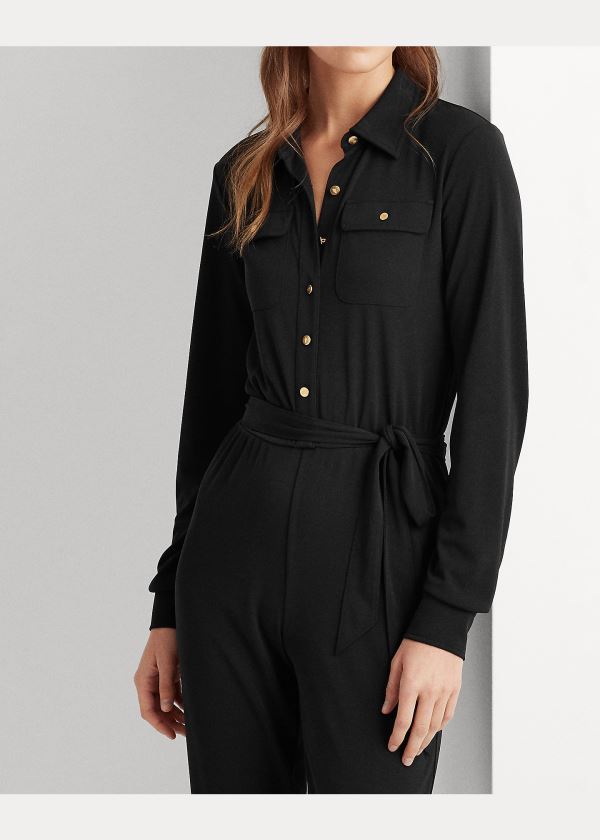 Ralph Lauren Buttoned Jersey Jumpsuit Černé | QpvUHXI6