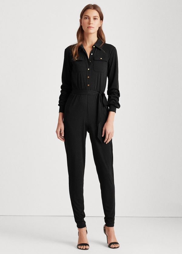 Ralph Lauren Buttoned Jersey Jumpsuit Černé | QpvUHXI6