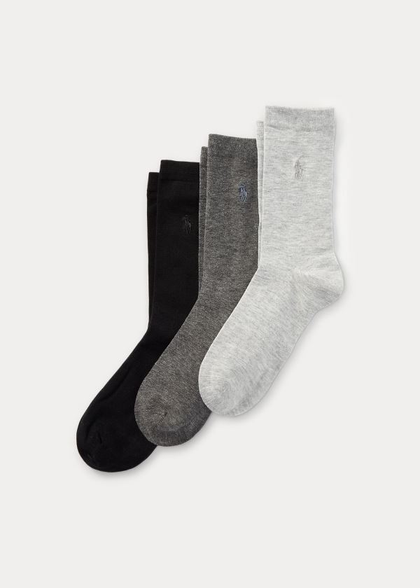 Ralph Lauren Byty Knit Crew Sock 3-Pack Tmavě Šedé | FLabAOLA