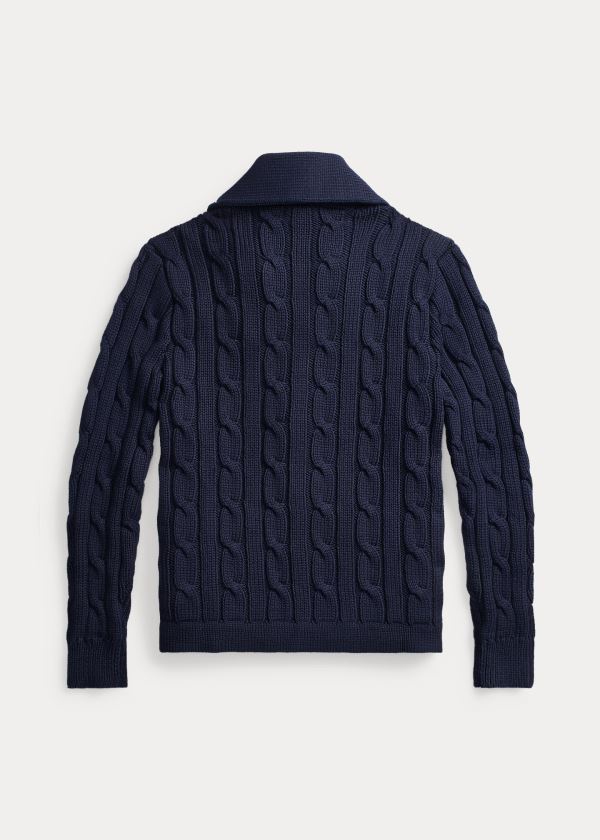 Ralph Lauren Cable Bavlněné-Blend Cardigan Tmavě Blankyt | EzGahXh8