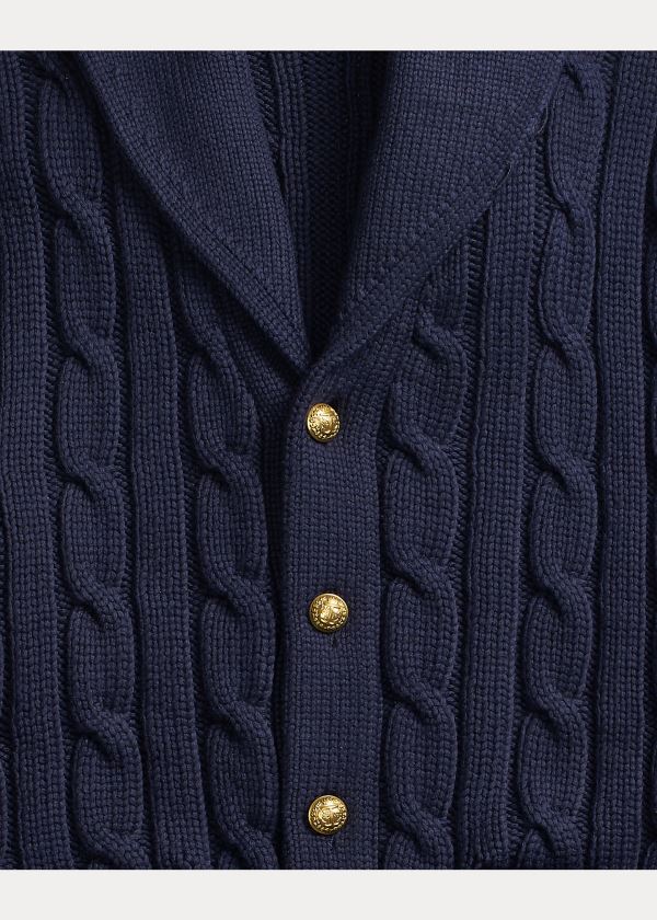 Ralph Lauren Cable Bavlněné-Blend Cardigan Tmavě Blankyt | EzGahXh8