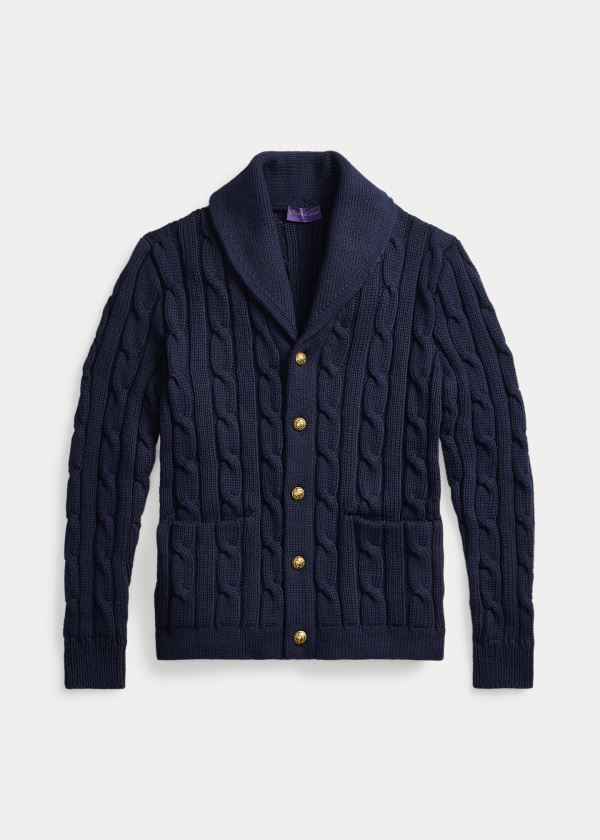 Ralph Lauren Cable Bavlněné-Blend Cardigan Tmavě Blankyt | EzGahXh8