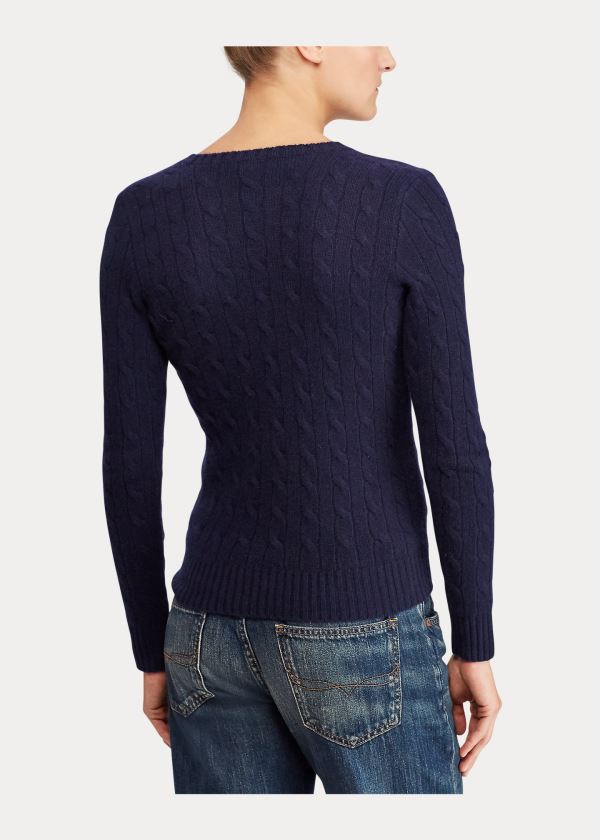 Ralph Lauren Cable Cashmere V-Neck Svetrové Tmavě Blankyt | A51dUQ1F