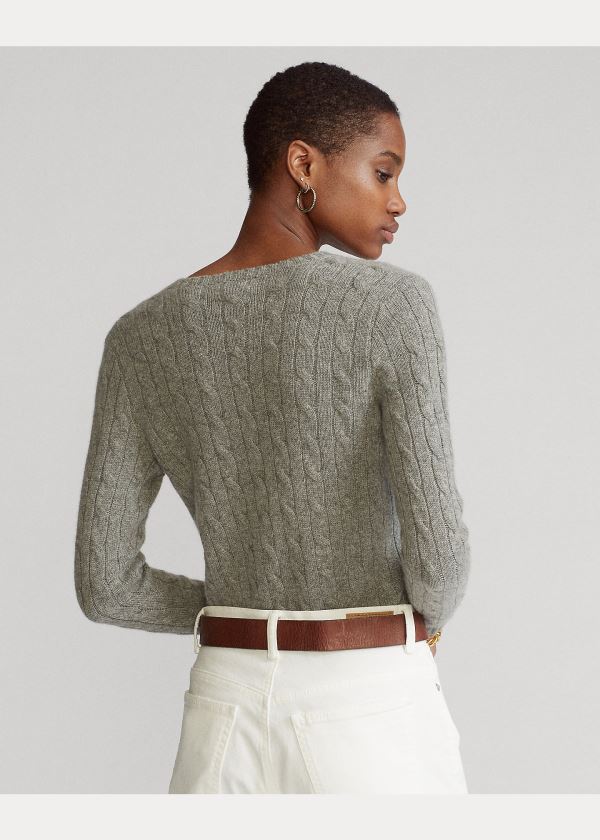 Ralph Lauren Cable Cashmere V-Neck Svetrové Šedé | Yk0a3nr5