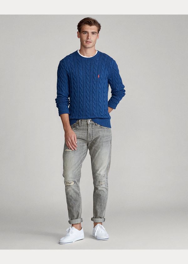 Ralph Lauren Cable-Knit Bavlněné Svetrové Tmavě Blankyt | 0GGQzfIb
