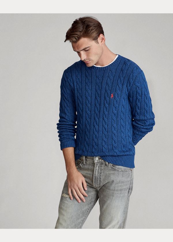 Ralph Lauren Cable-Knit Bavlněné Svetrové Tmavě Blankyt | 0GGQzfIb