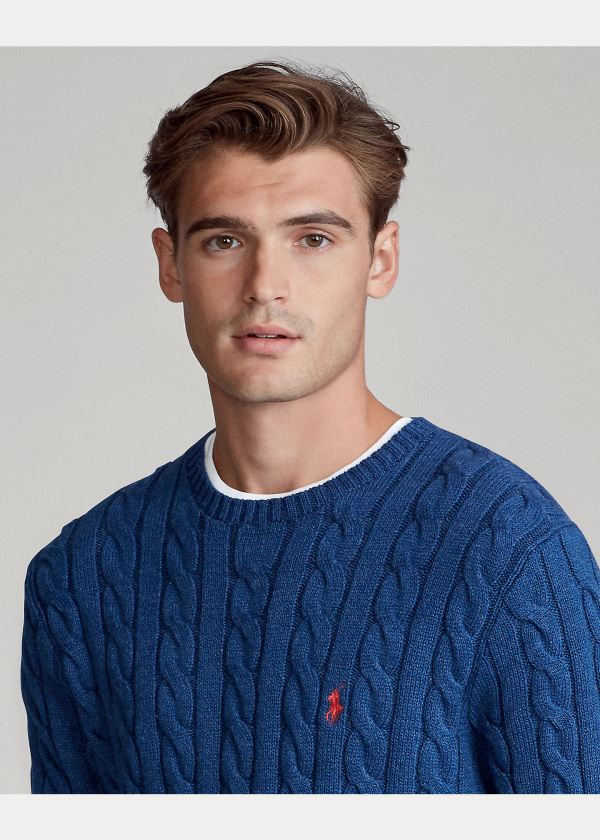 Ralph Lauren Cable-Knit Bavlněné Svetrové Tmavě Blankyt | 0GGQzfIb
