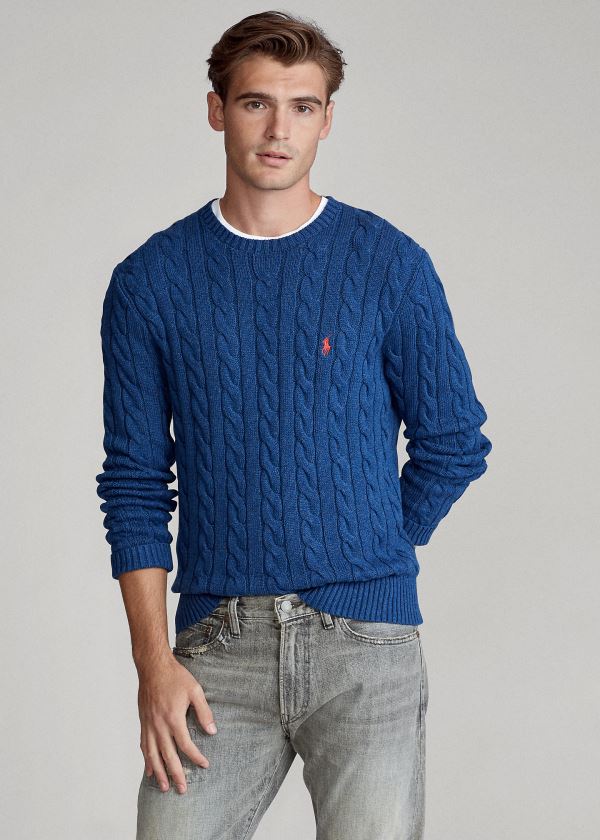 Ralph Lauren Cable-Knit Bavlněné Svetrové Tmavě Blankyt | 0GGQzfIb