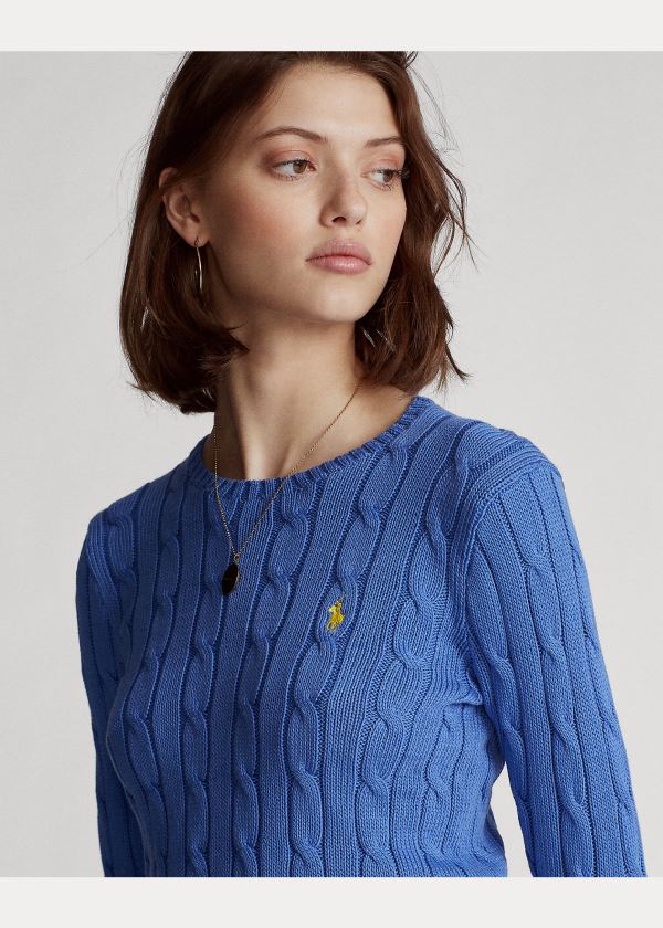 Ralph Lauren Cable-Knit Bavlněné Svetrové Blankyt | 4FQGhsLF