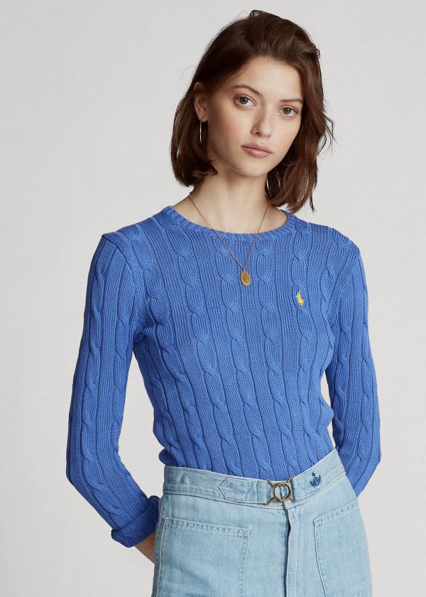 Ralph Lauren Cable-Knit Bavlněné Svetrové Blankyt | 4FQGhsLF
