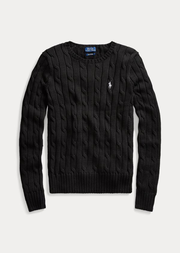 Ralph Lauren Cable-Knit Bavlněné Svetrové Černé Bílé | 56zaAfYd