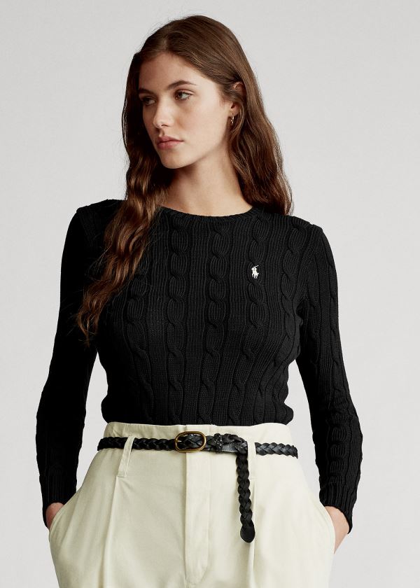 Ralph Lauren Cable-Knit Bavlněné Svetrové Černé Bílé | 56zaAfYd