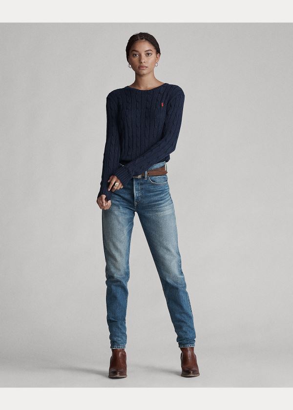 Ralph Lauren Cable-Knit Bavlněné Svetrové Tmavě Blankyt | W0ONaooI