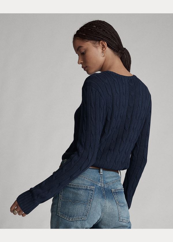 Ralph Lauren Cable-Knit Bavlněné Svetrové Tmavě Blankyt | W0ONaooI