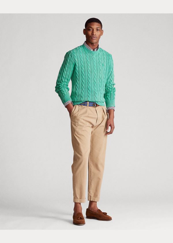 Ralph Lauren Cable-Knit Bavlněné Svetrové Zelene | b34ow1bn