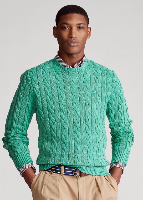 Ralph Lauren Cable-Knit Bavlněné Svetrové Zelene | b34ow1bn