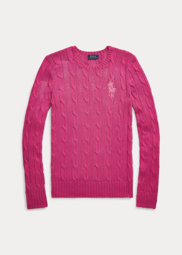 Ralph Lauren Cable-Knit Bavlněné Svetrové Tmavě Růžové | bK3Wa23c