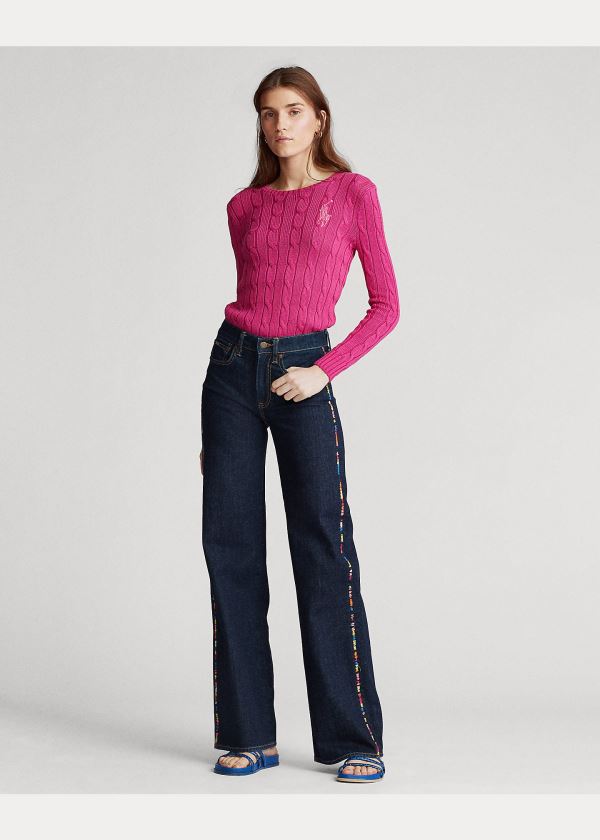 Ralph Lauren Cable-Knit Bavlněné Svetrové Tmavě Růžové | bK3Wa23c