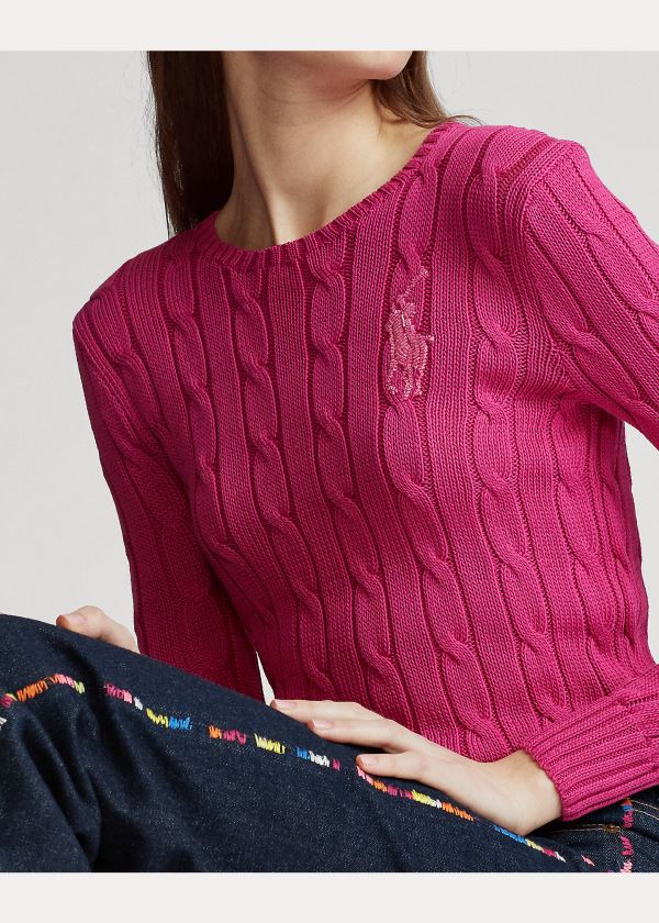 Ralph Lauren Cable-Knit Bavlněné Svetrové Tmavě Růžové | bK3Wa23c