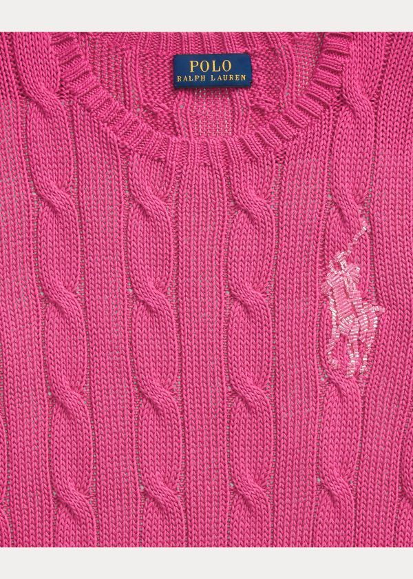 Ralph Lauren Cable-Knit Bavlněné Svetrové Tmavě Růžové | bK3Wa23c