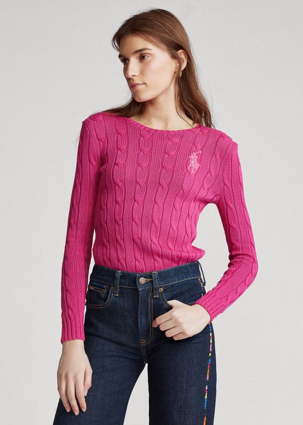 Ralph Lauren Cable-Knit Bavlněné Svetrové Tmavě Růžové | bK3Wa23c