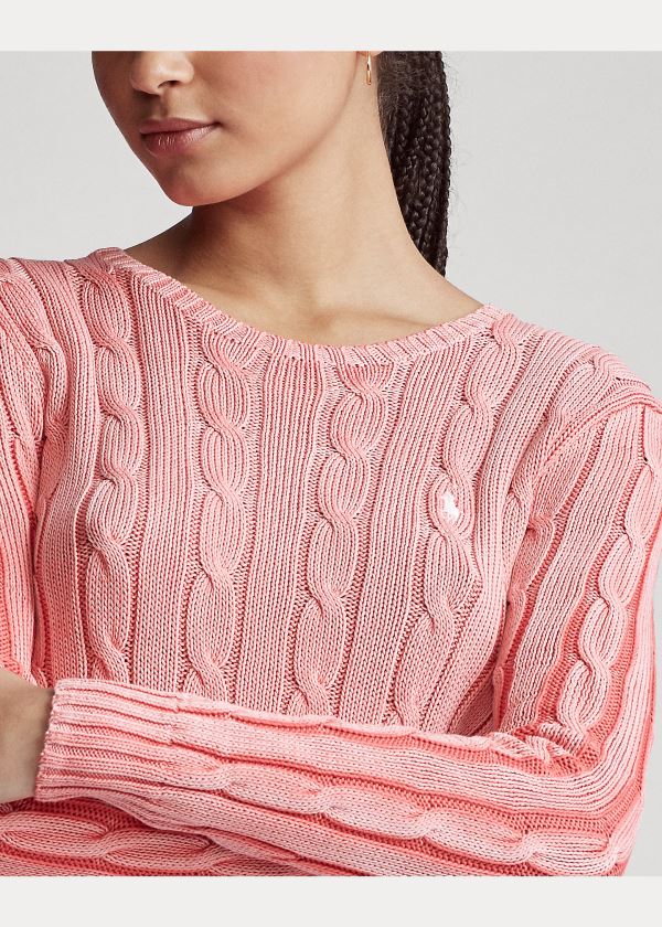 Ralph Lauren Cable-Knit Bavlněné Svetrové Růžové | gaVjkufw