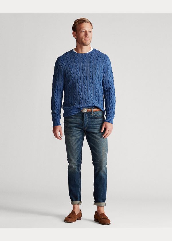Ralph Lauren Cable-Knit Bavlněné Svetrové Královská Modrá Blankyt | sXKH4FBy