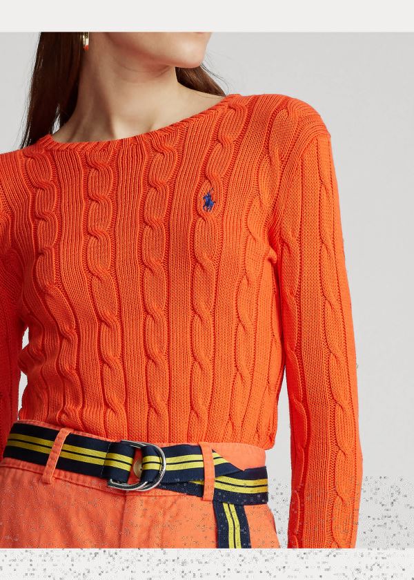 Ralph Lauren Cable-Knit Bavlněné Svetrové Oranžové | ujorxC0f