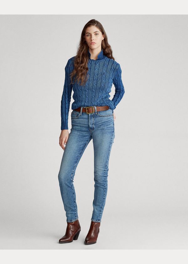 Ralph Lauren Cable-Knit Bavlněné Svetrové Indigo | vxzecjFG