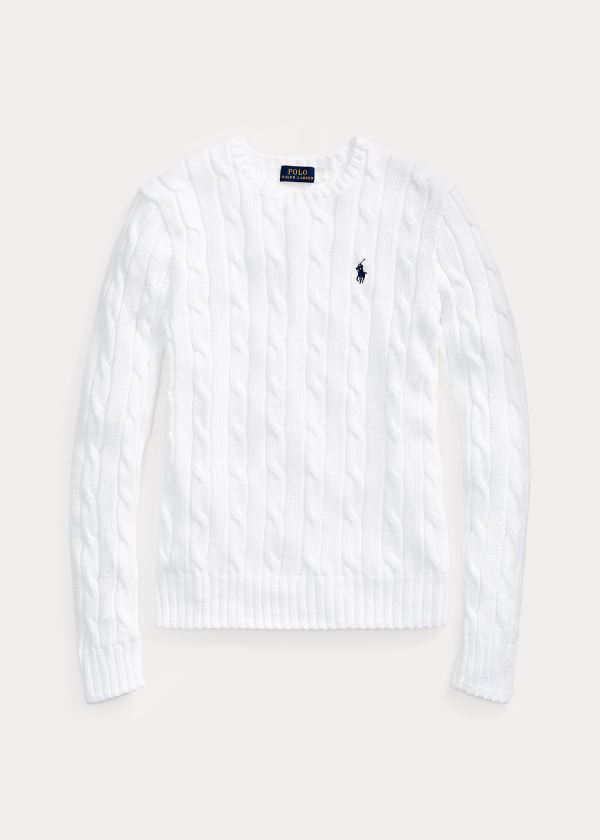 Ralph Lauren Cable-Knit Bavlněné Svetrové Bílé | wEQgpQs6