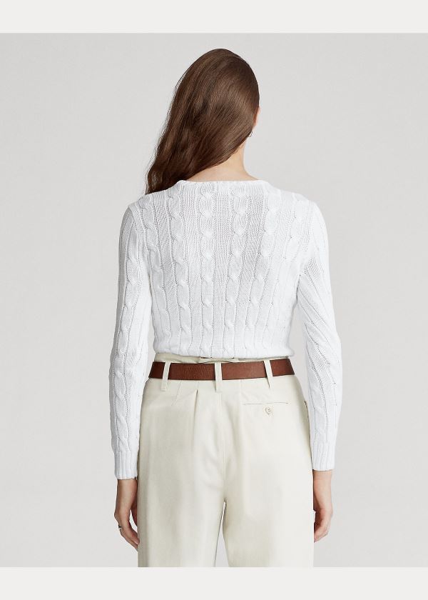 Ralph Lauren Cable-Knit Bavlněné Svetrové Bílé | wEQgpQs6