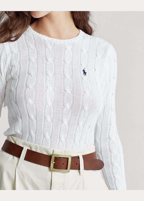Ralph Lauren Cable-Knit Bavlněné Svetrové Bílé | wEQgpQs6