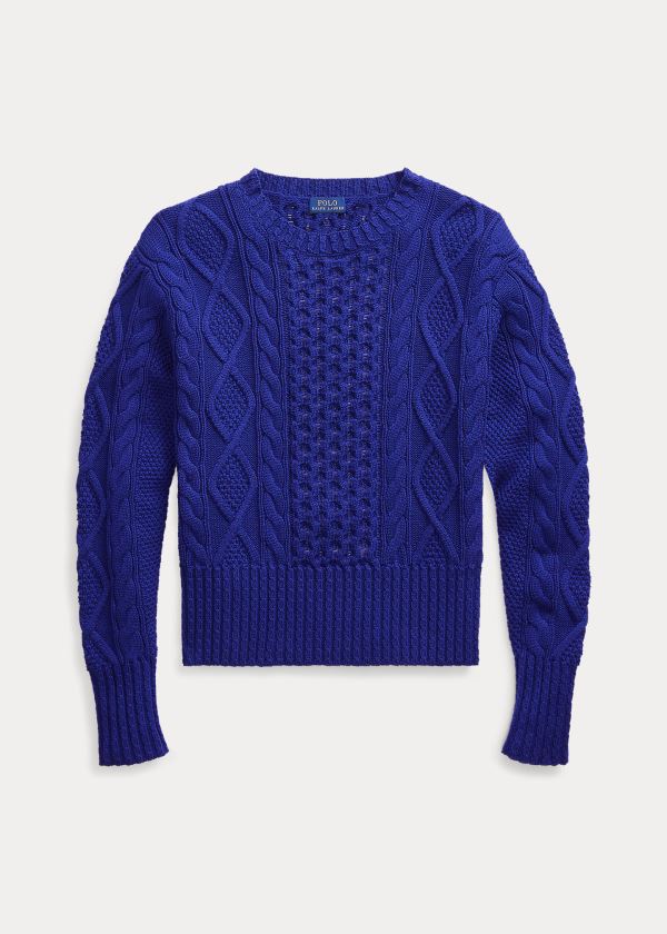 Ralph Lauren Cable-Knit Bavlněné Svetrové Královská Modrá Blankyt | wzSHAecd