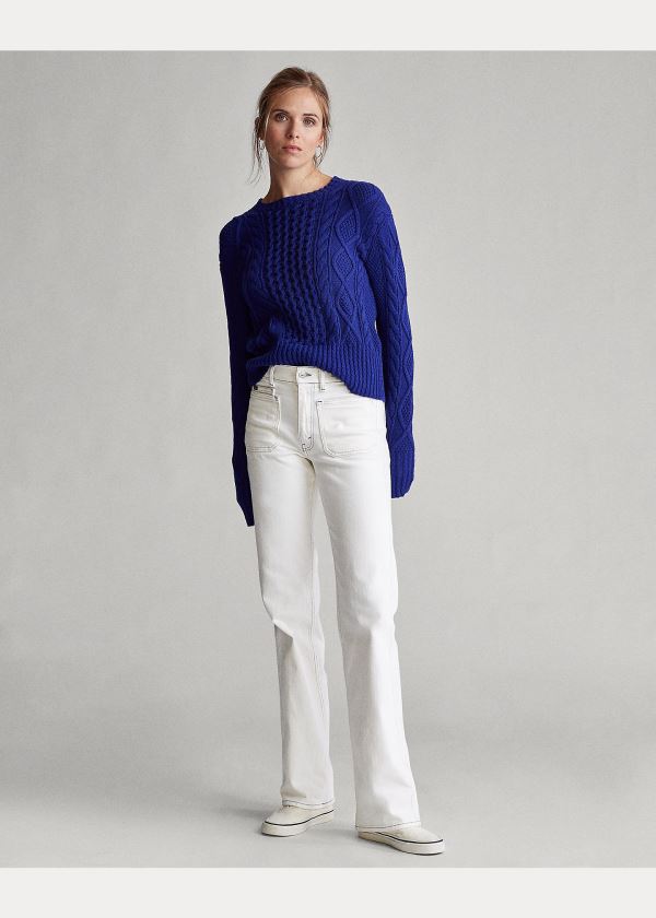 Ralph Lauren Cable-Knit Bavlněné Svetrové Královská Modrá Blankyt | wzSHAecd
