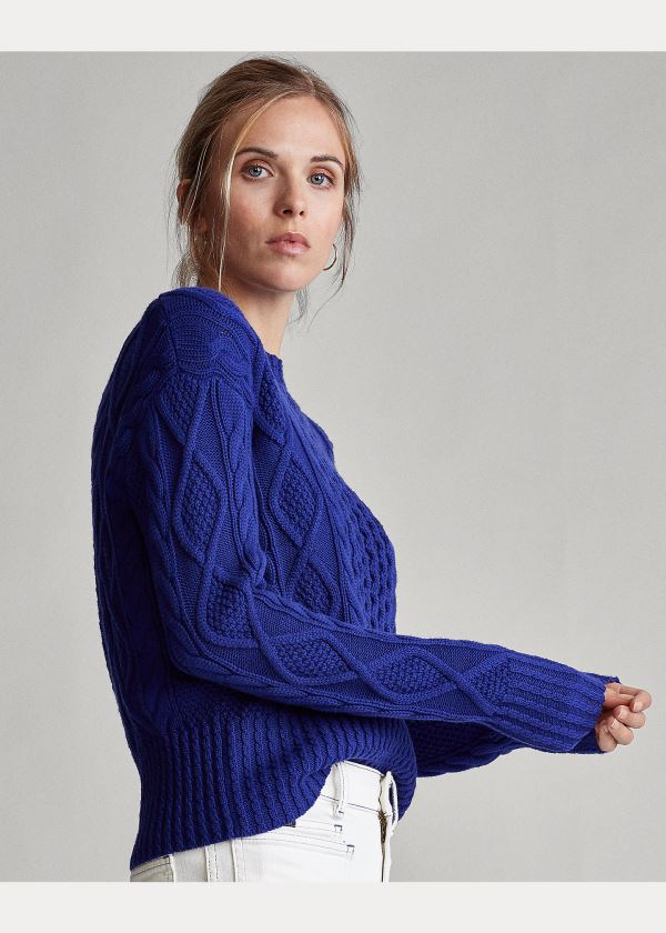 Ralph Lauren Cable-Knit Bavlněné Svetrové Královská Modrá Blankyt | wzSHAecd