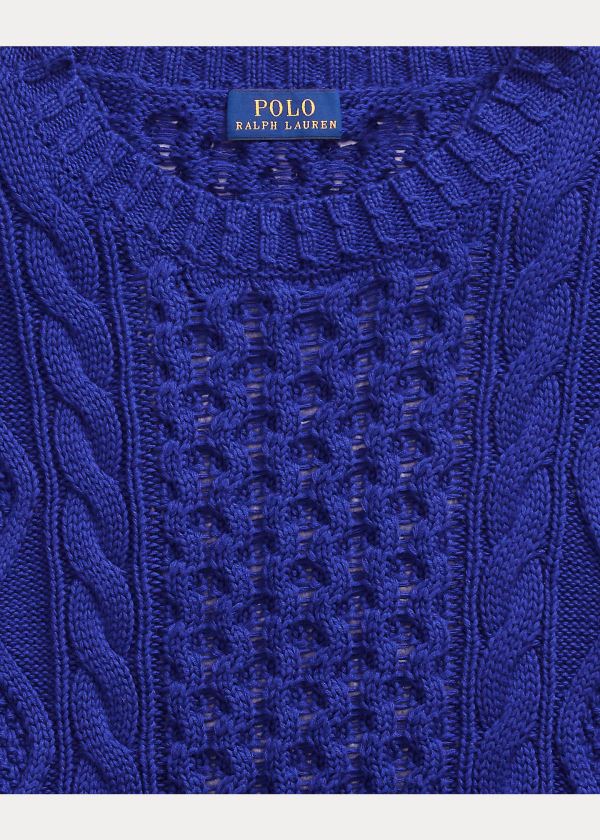 Ralph Lauren Cable-Knit Bavlněné Svetrové Královská Modrá Blankyt | wzSHAecd