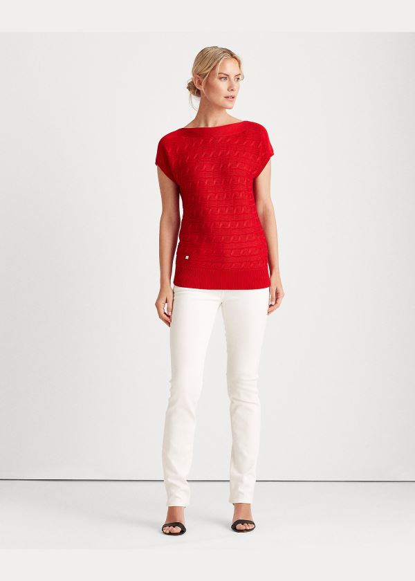 Ralph Lauren Cable-Knit Boatneck Svetrové Červené | WTUqLmmP