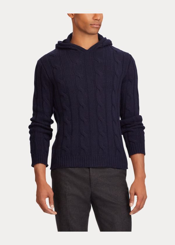 Ralph Lauren Cable-Knit Cashmere Hoodie Tmavě Blankyt | 1H9ihFlz