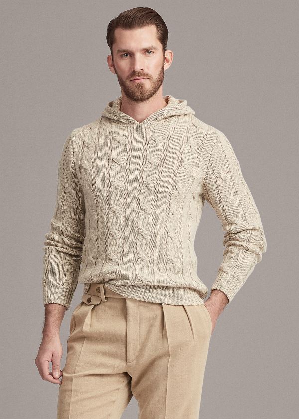 Ralph Lauren Cable-Knit Cashmere Hoodie Béžový | 8NjVSYj1