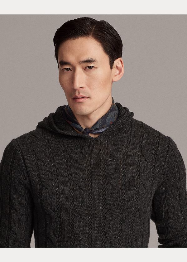 Ralph Lauren Cable-Knit Cashmere Hoodie Tmavě Šedé | KN4LaJSv