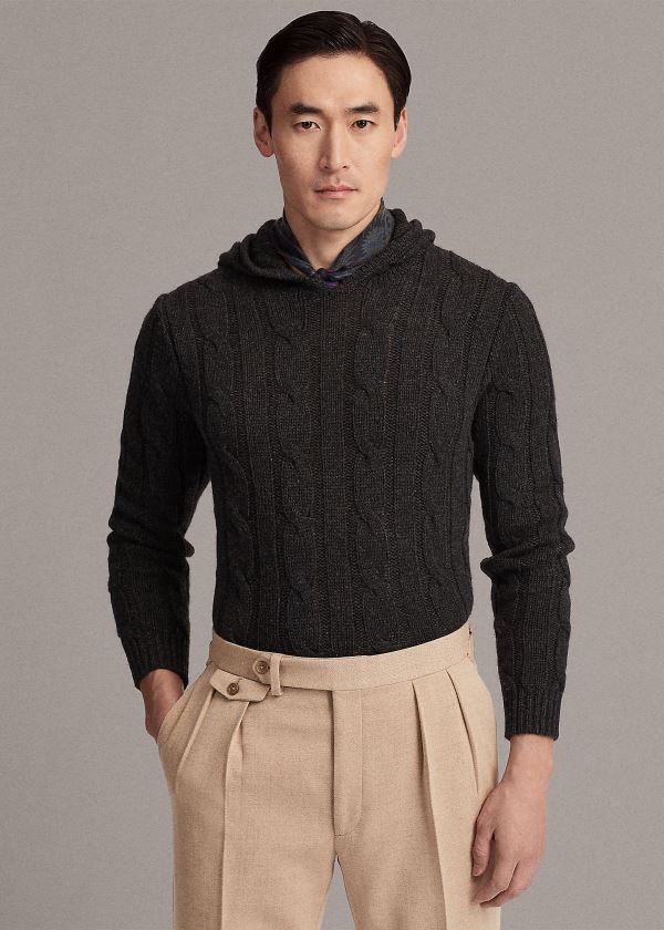 Ralph Lauren Cable-Knit Cashmere Hoodie Tmavě Šedé | KN4LaJSv