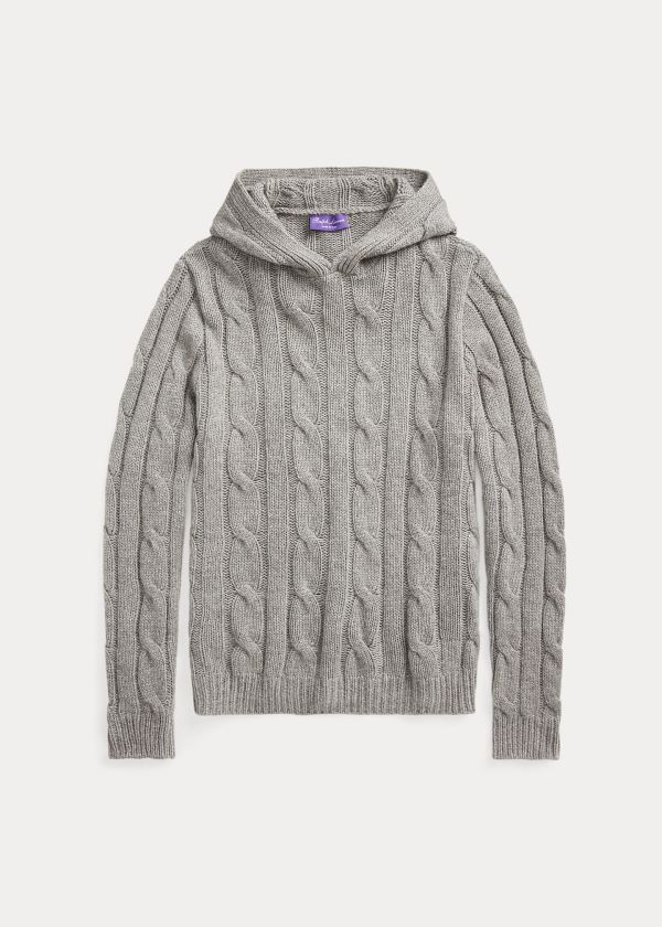Ralph Lauren Cable-Knit Cashmere Hoodie Světle Šedé | rvkatUvl