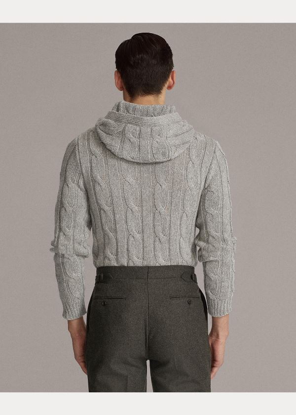 Ralph Lauren Cable-Knit Cashmere Hoodie Světle Šedé | rvkatUvl