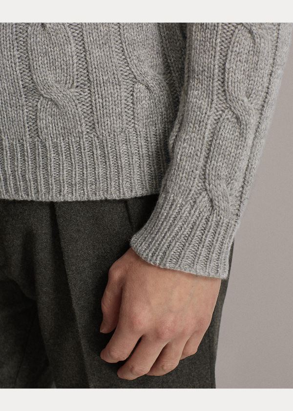 Ralph Lauren Cable-Knit Cashmere Hoodie Světle Šedé | rvkatUvl